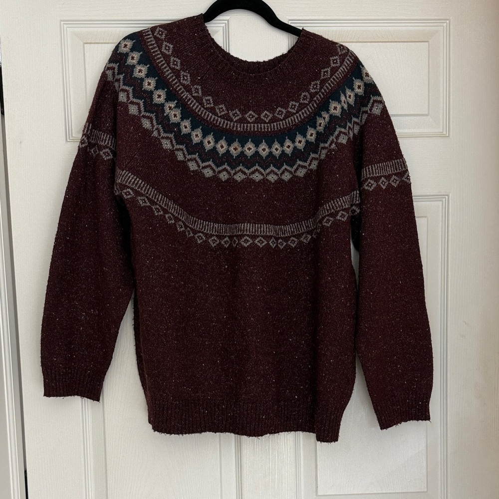 Women's Burgundy Patterned Crew Neck Sweater XXL